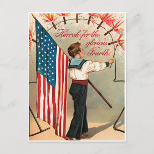  4th Boy Holding Amerikaanse vlag Briefkaart