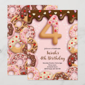 4th Donut Birthday Girls Invitation Kaart (Voorkant / Achterkant)