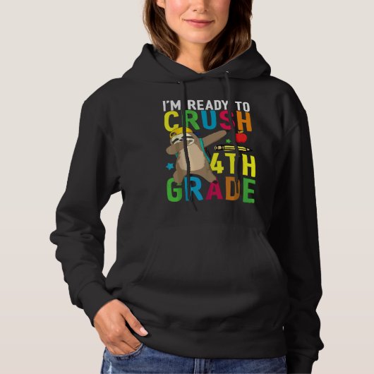 4th Fourth Grade Dabbing Sloth Back To School Girl Hoodie (Voorkant)