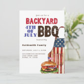 4th Fourth July Barbecue BBQ Achtertuin Party Kaart (Staand voorkant)