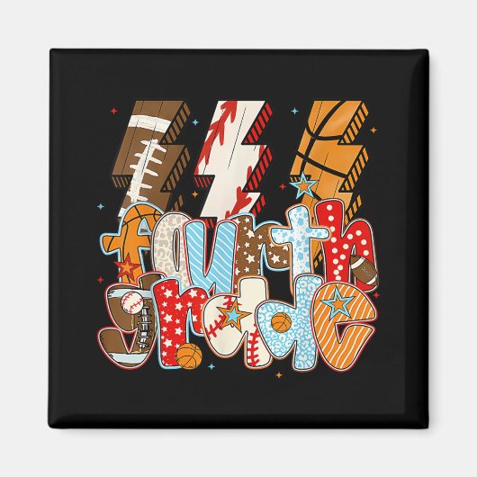 4th Grade Boys Lightning Bolt Football Baseball Ba Magneet (Voorkant)