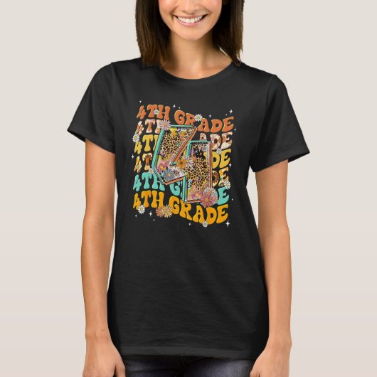 4th Grade Fourth Grade Leopard Back To School Teac T-shirt (Voorkant)