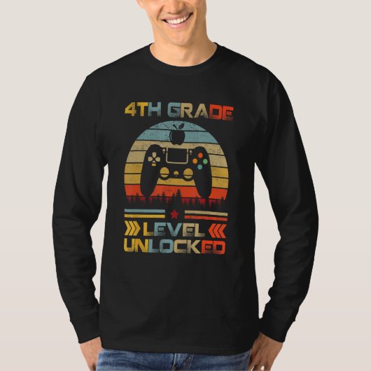 4th Grade Level Unlocked Gamer First Day Of School T-shirt (Voorkant)