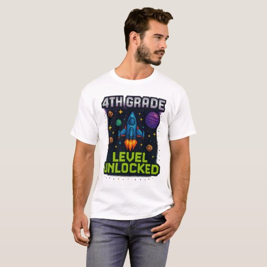 4th Grade Level Unlocked T-Shirt – Pixel Space Gal (Voorkant volledig)