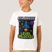 4th Grade Level Unlocked T-Shirt – Pixel Space Gal (Voorkant)