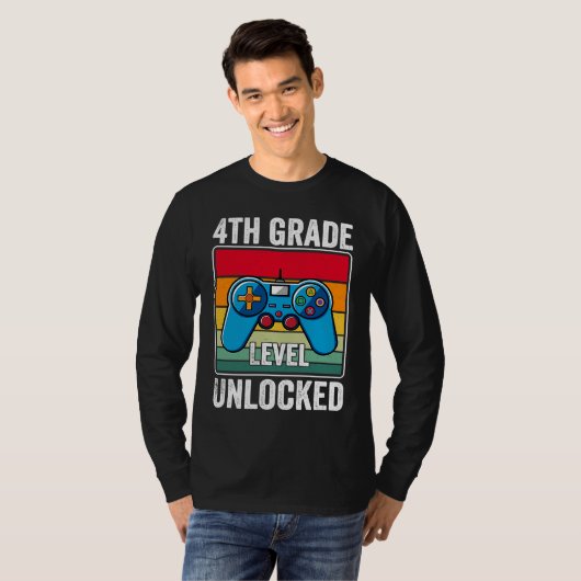 4th Grade Level Unlocked Video Game Back to School T-shirt (Voorkant volledig)
