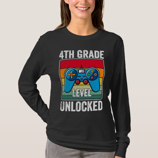 4th Grade Level Unlocked Video Game Back to School T-shirt (Voorkant)