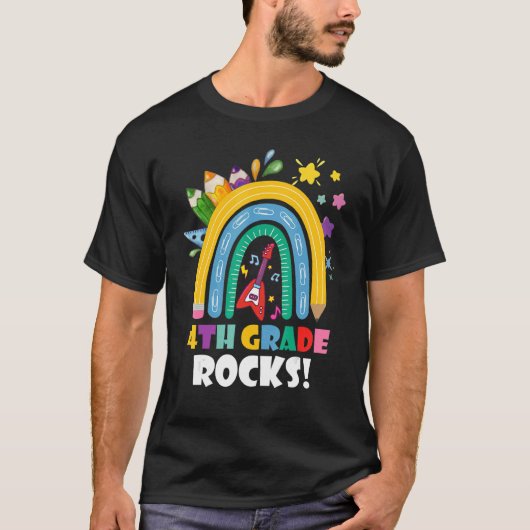 4th Grade Rocks Regenboog Kinder Meisjes Leraar Te T-shirt (Voorkant)