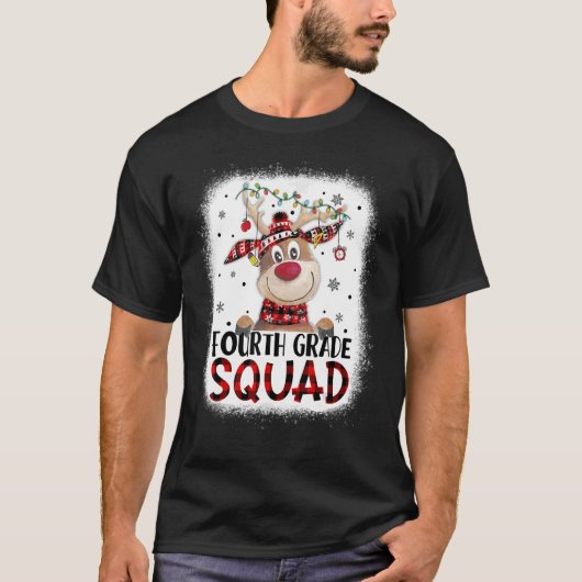4th Grade Squad Plaid Reindeer Santa Hat Teacher C T-shirt (Voorkant)