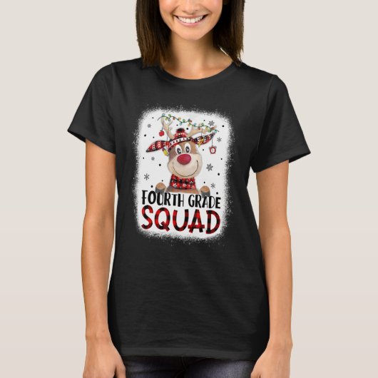 4th Grade Squad Plaid Reindeer Santa Hat Teacher C T-shirt (Voorkant)