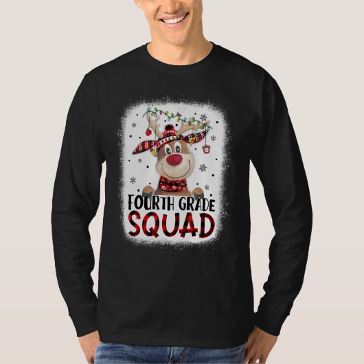 4th Grade Squad Plaid Reindeer Santa Hat Teacher C T-shirt (Voorkant)