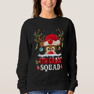 4th Grade Squad Plaid Reindeer Santa Hat Teacher C Trui