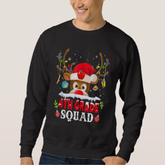 4th Grade Squad Plaid Reindeer Santa Hat Teacher C Trui
