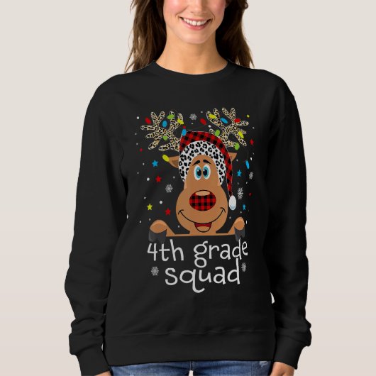 4th Grade Squad Plaid Reindeer Santa Hat Teacher C Trui (Voorkant)
