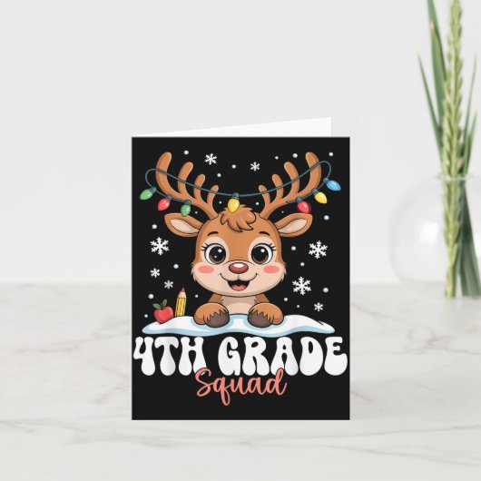 4th Grade Squad Reindeer Christmas Lights Cute Win Kaart (Voorkant)