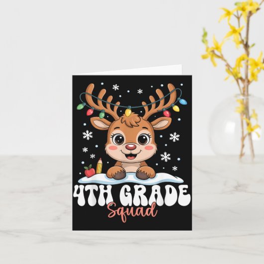 4th Grade Squad Reindeer Christmas Lights Cute Win Kaart (Gele Bloem)