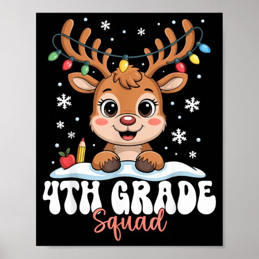 4th Grade Squad Reindeer Christmas Lights Cute Win Poster (Voorkant)