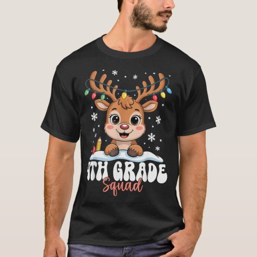 4th Grade Squad Reindeer Christmas Lights Cute Win T-shirt (Voorkant)