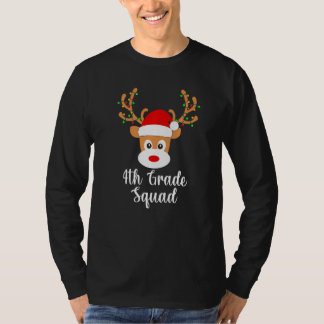 4th Grade Squad Reindeer Santa Hat Lights Christma T-shirt