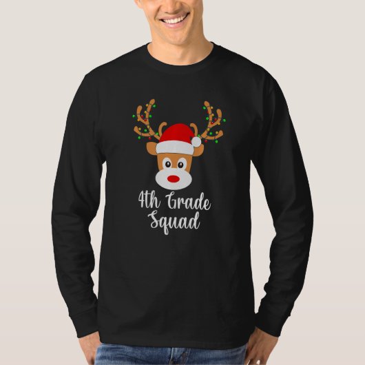 4th Grade Squad Reindeer Santa Hat Lights Christma T-shirt (Voorkant)
