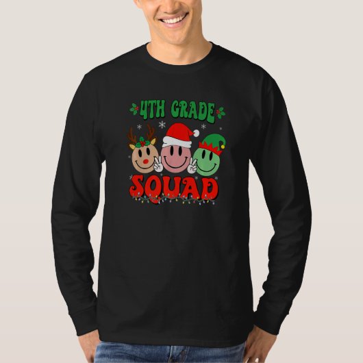 4th Grade Squad Retro Groovy Christmas Teacher Lif T-shirt (Voorkant)