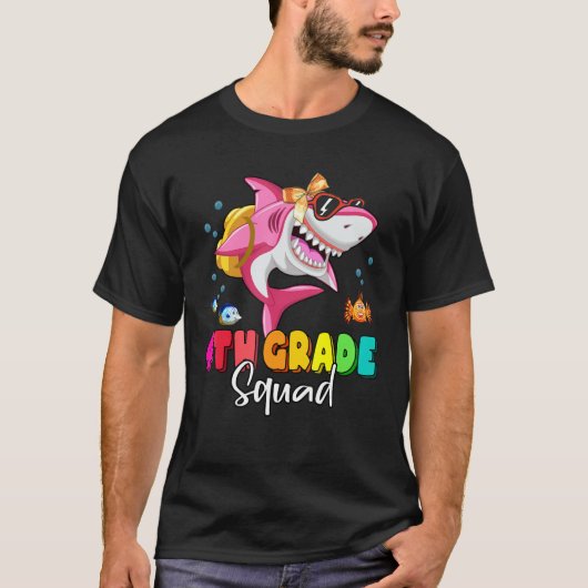 4th Grade Squad Shark Rugzak Terug naar School Gir T-shirt (Voorkant)