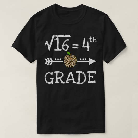 4th Grade Square Root of 16 Math Leopard Back to s T-shirt (Design voorkant)