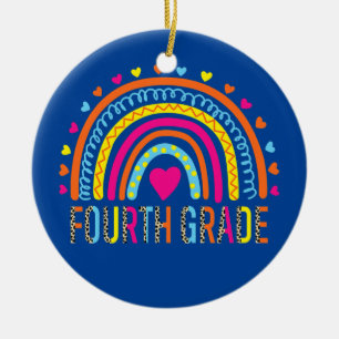 4th Grade Teacher Leopard Rainbow Back To School  Keramisch Ornament