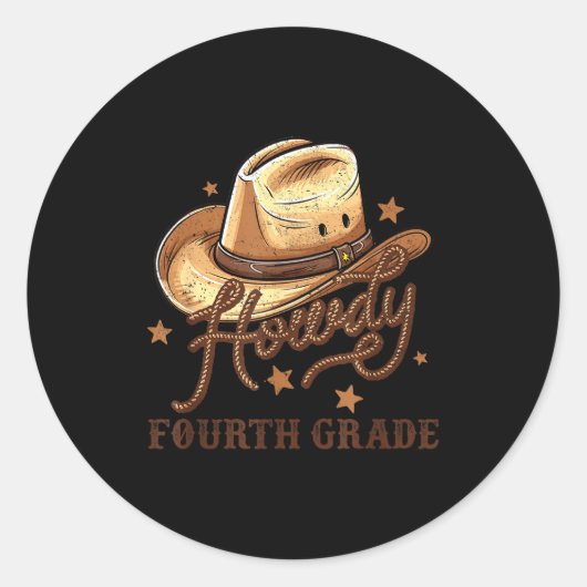 4th Grade Teacher Rodeo Country Western Howdy Four Ronde Sticker (Voorkant)