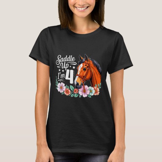4th Horse Birthday Four Years Old Girls Horses Bir T-shirt (Voorkant)