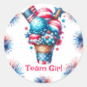 4th Juli IJs Geslacht Onthullen Team Meisje Ronde Sticker (Voorkant)