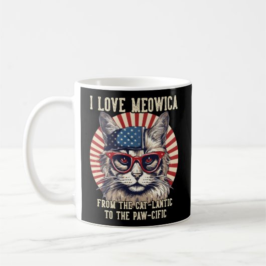 4th juli kat ik hou van meowica patriottische kat koffiemok (Links)