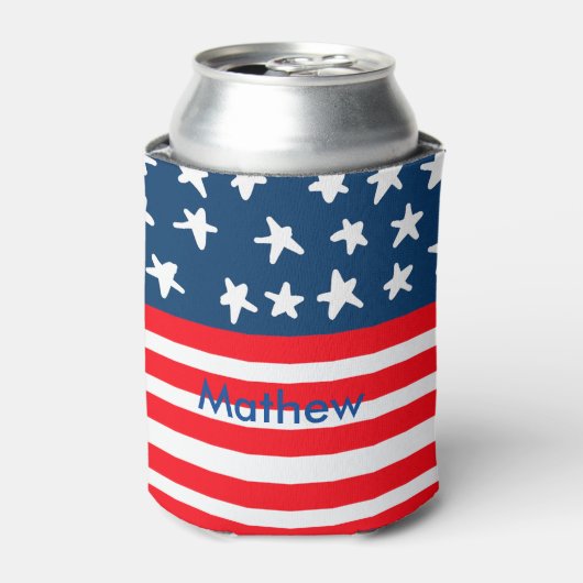 4th juli onafhankelijkheidsdag voeg naamtekst Amer Blikjeskoeler (Blikje Voorkant)
