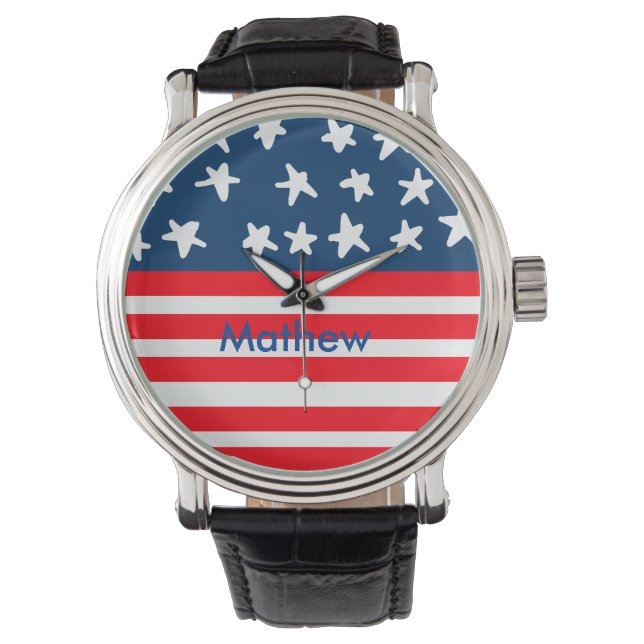 4th juli onafhankelijkheidsdag voeg naamtekst Amer Horloge (Voorkant)