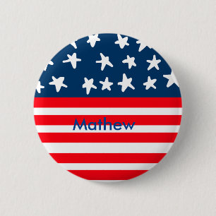 4th juli onafhankelijkheidsdag voeg naamtekst Amer Ronde Button 5,7 Cm