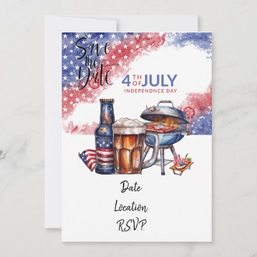 4th Juli uitnodigingskaart bewaar de datum Kaart (Voorkant)