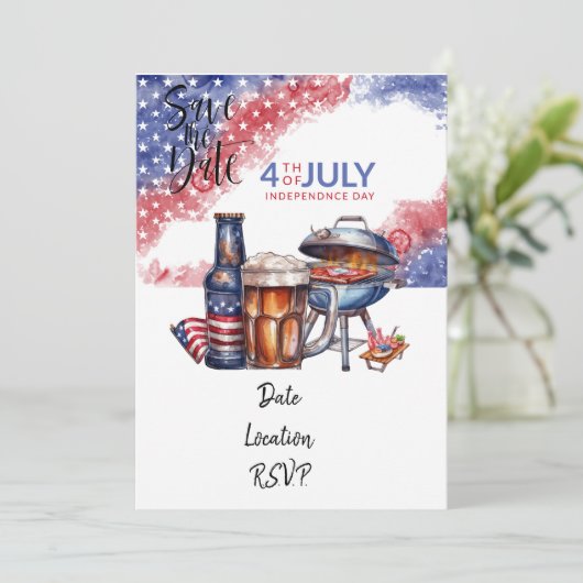 4th Juli uitnodigingskaart bewaar de datum Kaart (Staand voorkant)