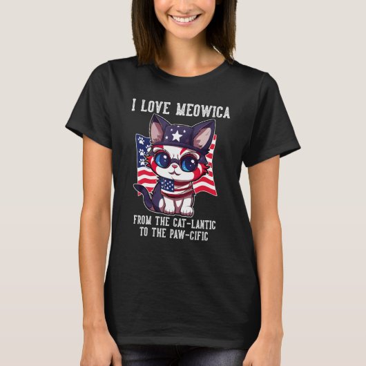 4th July Cat Lover, I Love Meowica Funny Patriotic T-shirt (Voorkant)