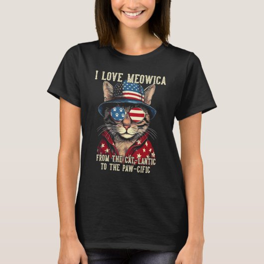 4th July Cat Lover, I Love Meowica Funny Patriotic T-shirt (Voorkant)