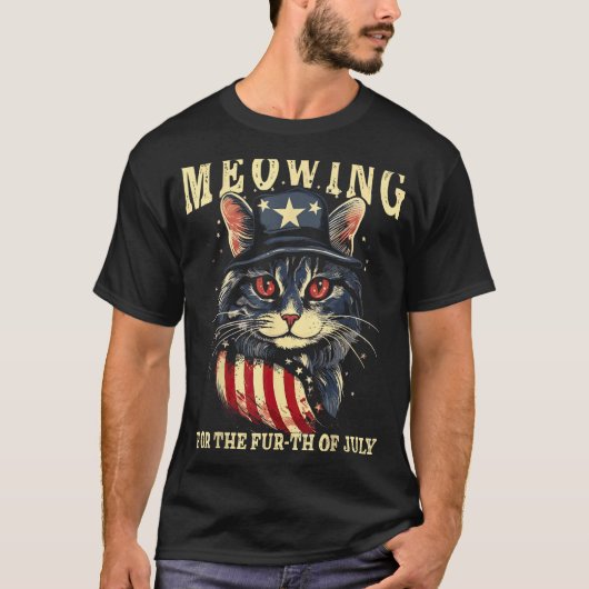 4th July Cat Lover, Meowing For The Fur-th Of July T-shirt (Voorkant)