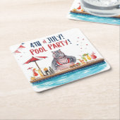 4th July Hippo Bikini in Pool Party  Kartonnen Onderzetters (Schuin)