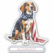 4th July Patriotic Hound Dog Personalized Sticker (Voorkant)