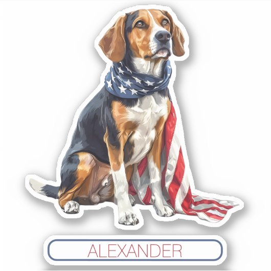 4th July Patriotic Hound Dog Personalized Sticker (Voorkant)