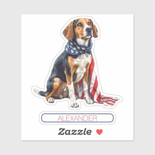 4th July Patriotic Hound Dog Personalized Sticker (Vel)