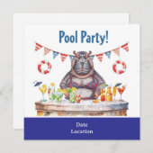 4th July Pool Party with Hippo in Bikini  Kaart (Voorkant / Achterkant)