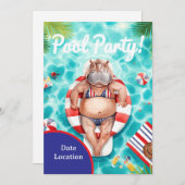 4th July Pool Party with Hippo in Bikini  Kaart (Voorkant / Achterkant)