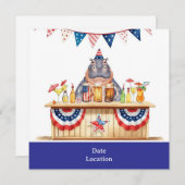 4th July Pool Party with Hippo in Bikini  Save The Date (Voorkant / Achterkant)