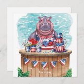 4th July Pool Party with Hippo in Bikini Save The Date (Voorkant / Achterkant)