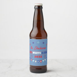4th july Red white and BBQ family name patriotic Bier Etiket
