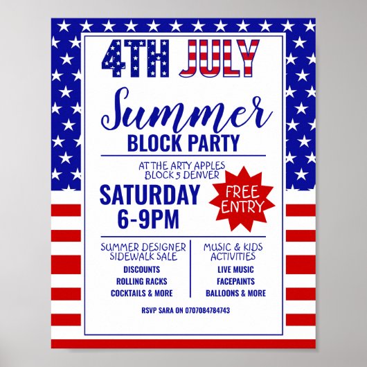 4th July summer block party small business event Poster (Voorkant)